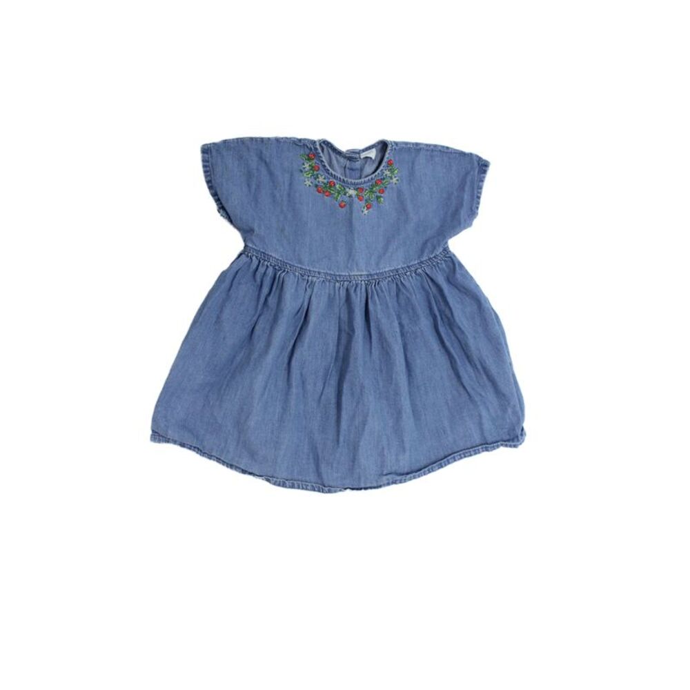 Next Girls Cotton Embroidered Floral Denim Dress Blue Size 2-3y